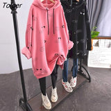 New Large Size Plus Velvet Hoodies Women Loose Korean Style Autumn And Winter New Mid-length Thick Coat Women's Hooded