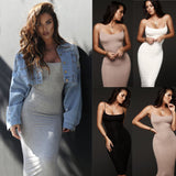 Women Lady V-Neck Pencil Dress Solid Color Backless Spaghetti Strap Bodycon Slim Slip Dress Summer Beach Sundress-Outfit
