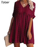 Loose O-neck Dot A-line Dress Women Long Sleeve Elegant Boho Mini Dress 2022 Spring Summer Woman Fashion Beach
