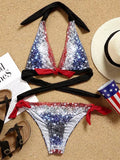 Sequin Print Color-block Bikini Swimwear Women Bathing Suit Sexy Halter Swimwear Women Beach