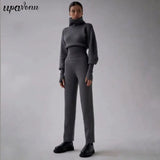 2022 Autumn New Women's Turtleneck Knitted Sweater Set Elegant Long Sleeve Pullover & Elastic Pants 2-Piece Casual Women's
