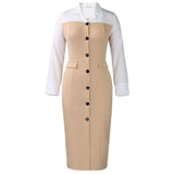 Women's Autumn And Winter Women's Fashion Career Long-Sleeved Suit Collar Splicing Bag-Gushion Pencil Dress