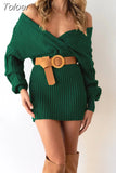 Dress 2023 Autumn Winter V-neck Dress for Women Elegant Casual Long Sleeve Tunic Sexy Twist Women's Sweater Mini