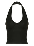 Vintage Deep V Neck Halter Crop