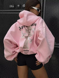 Personality Trend Hottie Casual Blouse Angel Print Hooded Zip-Up T-Shirt Girl Spring And