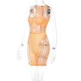 Mesh Patchwork Sexy Romper Women Sleeveless See Through Bodycon Playsuit Casual Streetwear Activewear Workout Y2K