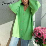 Casual long knitted cardigan female autumn winter Loose lantern sleeve sweater cardigan Basic white button women's