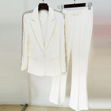 Fashion New Heavy Industry Nails Studded Suit Micro-Thorn Trousers Set Two