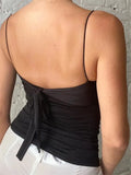 Sexy Women Summer Slim Fit Tank Tops Sleeveless Backless Tie-up Ruched Cropped Camisole Black Party Vests Streetwear-Outfit