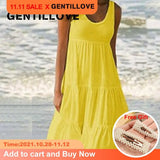 Casual Sleeveless O Neck Ruffles Mini Dress Elegant Solid Beach Dress Oversized Loose Dress 2021 Summer