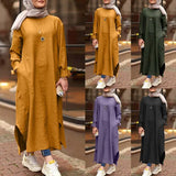 ZANZEA 2022 Kaftan Muslim Maxi Dress Women's Islamic Sundress Long Sleeve Vestidos Female Casual Solid Robe