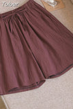 Women Cotton Linen Shorts Summer Solid All Match Loose Wide Leg Pants Korean Fashion Casual Female Y2K Shorts