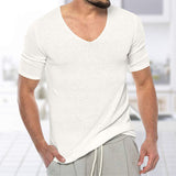 Men's Thin V-Neck Solid Knitwear Summer Short-Sleeved Knitted T-Shirt