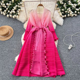 Strap Long Three-Home Folded Coat Female Fashionable Gradient Wood Ear Pressure