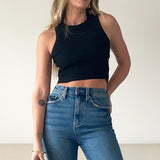 Women Casual Tank Crop Tops T-shirts Solid Color Hollow-Out Back Slim-Fit Sleeveless Crop Tops Women's Clothes-Outfit
