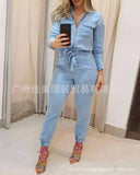 Spring And Autumn New E-Commerce Wish Blue Zipper One-Piece Trousers-Outfit
