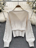 Autumn Bow Tie Retro Sweater Gentle V Neck Cross Elastic Slim Long Sleeve Female Streetwear Solid Knitted