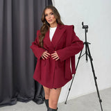 Autumn New Solid Color Big Collar Loose Collar Belt Short Suit