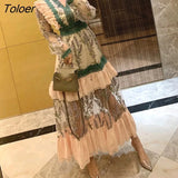 Embroidery Dress Woman Summer V-neck High Waist Maxi Dresses Woman Vestido Elegant Green Lace Ruffles Party Dress