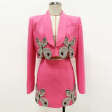 New Famous Temperament Heavy Industry Nails And Diamonds Butterfly Short Suit Half Skirt Set Two
