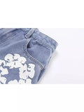 2024 Men's And Women's New Street Fashion Printed High-Waisted Straight Tube Slim Jeans-Outfit