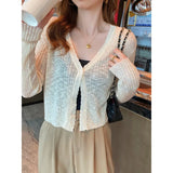 Knitted Cardigan Women's Summer Thin Short Blouse Air-Conditioned Shirt Shawl With Ice Wire Long-Sleeved Sunscreen Jacket-Outfit