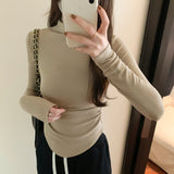 Collar Head Pure Desire Long-Sleeved Pleated Blouse Women's Autumn And Winter New Tight Waist Shirt-Outfit