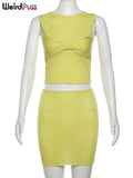Summer Thin Women Tracksuit 2 Piece Set Chic Cross Strapless Tank Tops+Slim Skirts Casual Stretch Matching Skinny Outfits-Outfit