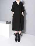 2022 New Spring Summer V-collar Half Sleeve Bandgae Loose Temperament Loose Big Size Chiffon Dress Women Fashion