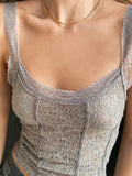 Sexy Women Summer Slim Fit Tank Tops Sleeveless Strap Backless Low Cut Lace Floral Short Mini Vest See Through Camis-Outfit