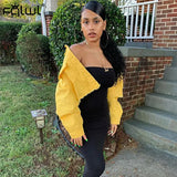 Streetwear Yellow Black Denim Jacket Women Outwear Bodycon Jeans Jackets Women Coat Casual Ladies Cropped Jackets