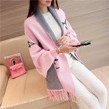 Embroidery Floral Tassel Trench Coats Women Cloak Long Sleeves Knitted Cardigan Sweater Windbreaker 2020 Winter