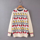 knitted sweater fruit pattern women autumn tops winter o neck long sleeve pullovers female blended fabric