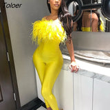Overalls Women One Piece Jumpsuits Sexy Long Rompers Womens Jumpsuit Woman Elegance Feather Birthday Party Club
