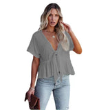 Summer New Women's Pure Color Splicing Loose Short-Sleeved Strap Lotus Edge