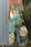 2023 Spaghetti Straps Backless Print Tie Big Wide Leg Pants Women Summer Overalls Jumpsuit Beach Rompers