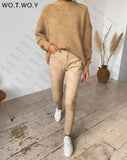 WOTWOY Autumn Winter Thickening Oversized Sweater Women Long Sleeve Casual Loose Pullovers Female Cashmere Solid Knitted