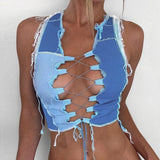 8 Colors Sexy Hollow Out Women Long Sleeve Crop Tops Striped Patchwork Drawstring Ribbed Bandage Fitness