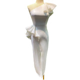 Sexy Dress For Women Ruffles High Waist Diagonal Colalr Sleeveless Ruched Plus Size Split Long Dresses Female