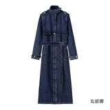 Women's Clothing Temperament Commuting With Belt Long Denim Wind