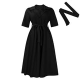 Women's Dress 2025 Summer Short-Sleeved Suit Tie With Solid Color Large African