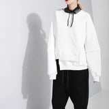 Loose Fit Irregular Pocket White Sweatshirt New Round Neck Long Sleeve Women Fashion Tide Spring Autumn 2023