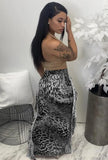 Leopard Print High Waist Ruffles Long Curvy