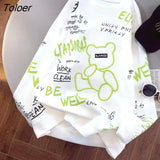 Brand Graffiti Cartoon Bear Embroidery Sweatshirt O-neck Oversized Pullover Winter Korean Style Loose Kawaii Y2K