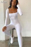 Spring Ribbed Black Jumpsuit Women Long Sleeve Backless Bodycon Jumpsuits White One Piece Sexy Club Outfit For