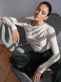 Sleeve Top White T-Shirts Women Basic Crop Top Autumn Pollover Solid Skew Neck T Shirt Streetwear Basic Black Y2K Tees-Outfit