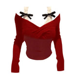 Color Crop Tops Women Patchwork Lace Fake Two T-shirt 2024 Ropa Mujer Slash Neck Long Sleeve Summer Tees Sexy Tshirts-Outfit