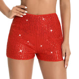 Women Sequins Shorts Summer Clothes Mid Waist Elastic Band Sparkly Glitter Hot Straight Leg Shorts Sexy Club Streetwear-Outfit