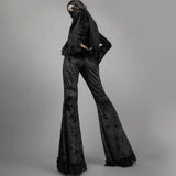 Goth High Waist Flared Pants Aesthetic Sexy Lace Patchwork Women's Pants Vintage Elegant Velvet Christmas Trousers-Outfit