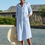 Size Shirt Dresses Linen Women Summer Sundress Beach Holiday 2021 Vintage Robe Solid Loose Autumn Midi Cotton Dress